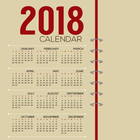 2018 Printable Calendar Starts Sunday Vector Illustrationのイラスト素材