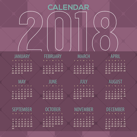 2018 Modern Purple Geometric Pattern Printable Calendar Starts Sunday Vector Illustrationのイラスト素材