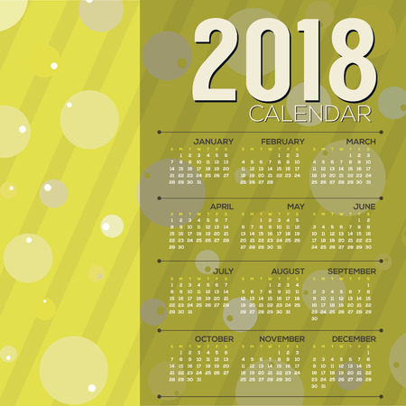 2018 Yellow Graphic Printable Calendar Starts Sunday Vector Illustrationのイラスト素材