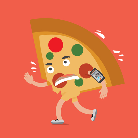 Pizza On The Run With Smartphone Health Concept Cartoon Character Vector Illustrationのイラスト素材