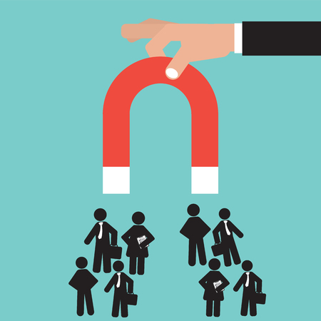 Magnetic Power In Hand. Business Workers Concept Vector Illustrationのイラスト素材