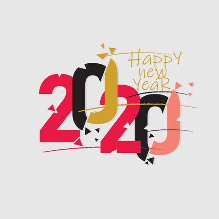 Happy New Year 2020 Text Vector Illustration on White Backgroundのイラスト素材