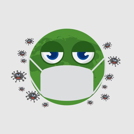 World Emoji Wearing a Medical Mask To Prevent The Outbreak Of The Virus Vector Illustrationのイラスト素材