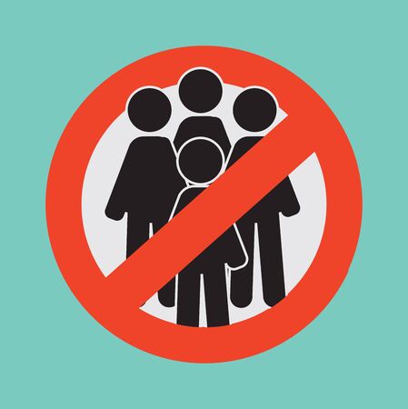 Prohibition Sign Prohibition of Crowds in Groups For Protection Against Coronavirus Or Covid-19 Providing Safe Social Distance Vector Illustrationのイラスト素材
