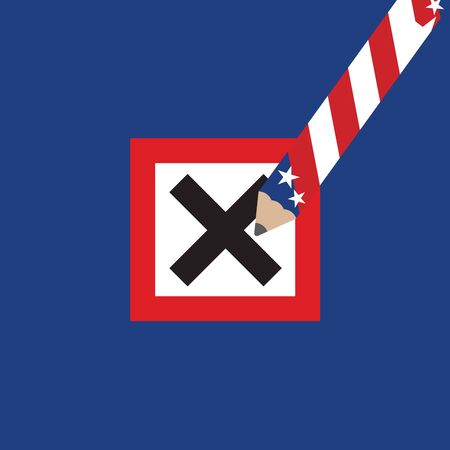 Checkmark United Stated Of America Flag Pencil. Presidential Election Vote In USA Concept Vector Illustrationのイラスト素材