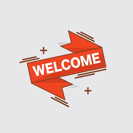 Welcome Vintage Ribbon Banner Line Style With Text Welcome Vector Illustration. のイラスト素材