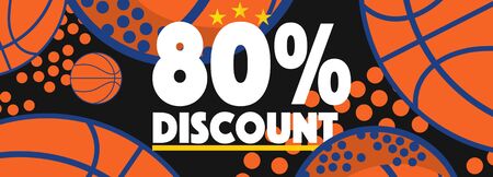 80 percent Basketball Equipment Sport Sale Discount Sale Banner Vector Illustration. のイラスト素材
