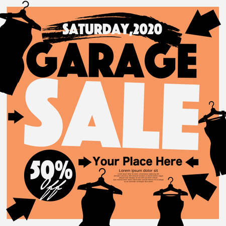 50 Percent Discount Clothing Garage Sale Square Banner, Drive Sales Concept Vector Illustration. のイラスト素材