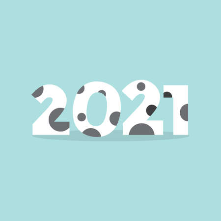 2021 Lettering With Cow Pattern, 2021 is The Year of Cow Zodiac Concept Vector Illustrationのイラスト素材