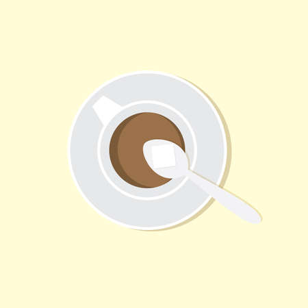 Top View of a Coffee Mug A Spoon That is Putting Sugar in a Coffee Cup Vector Illustration.のイラスト素材