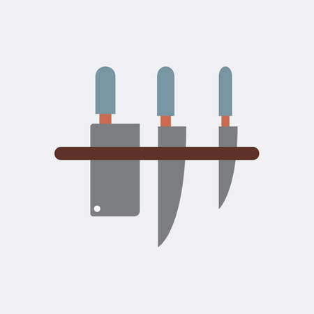 Flat Design Side View Hanging Knives in the Kitchen Vector Illustration.のイラスト素材