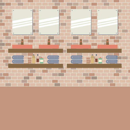 His And Her Sink With Mirrors In Front Of Brick Wall Vector Illustration.のイラスト素材