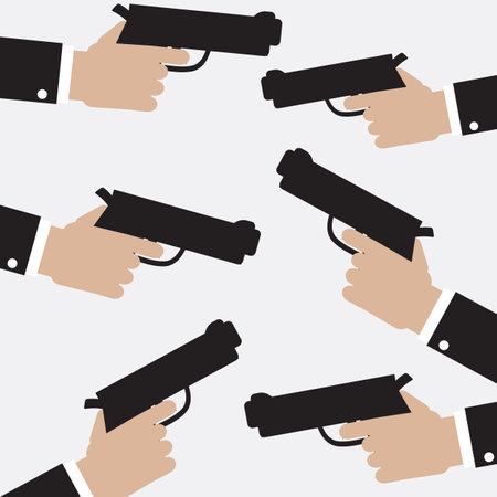Hand Holding Man with a Pistol in his Hand  Killer Concept Vector Illustration.のイラスト素材
