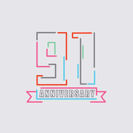 91th Years Anniversary Logo Birthday Celebration Abstract Design Vector Illustration.のイラスト素材