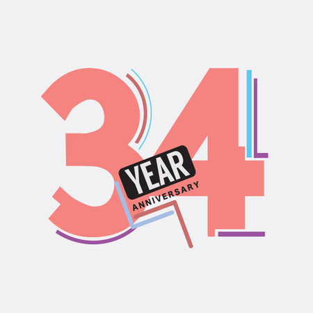 34th Years Anniversary Logo Birthday Celebration Abstract Design Vector Illustration.のイラスト素材