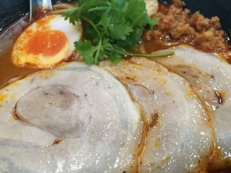 Japanese Noodles with Pork Close up View.の写真素材