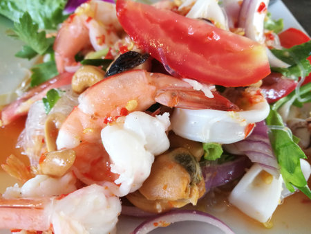 Vermicelli Salad Seafood (Yum Woon Sen) Thai Food Close up View.の写真素材