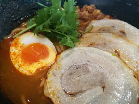 Japanese Noodles with Pork Close up View.の写真素材