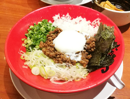 Top View Japanese Rice Pork Seaweed Onsen Egg.の写真素材