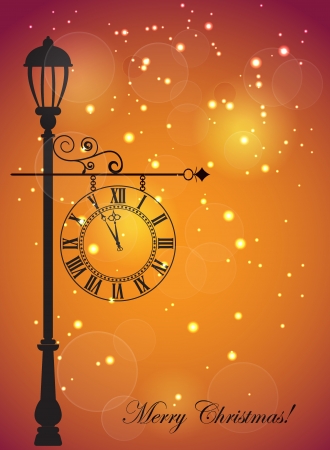 Christmas card with street clock and snowflakesのイラスト素材