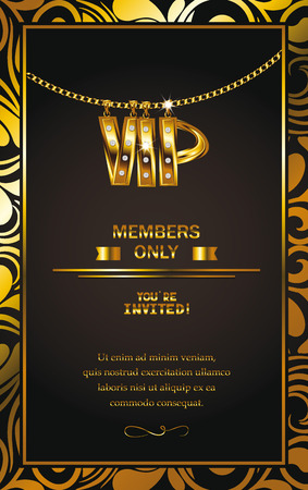 Elegant VIP invitation card with gold chain floral design frameのイラスト素材