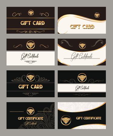 Big set of elegant gift cards with gold design elementsのイラスト素材