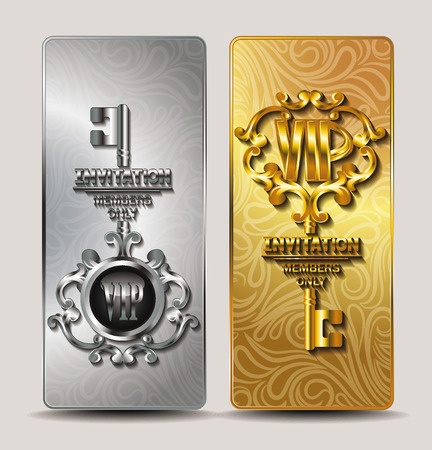 Elegant gold and silver  VIP cards with keyのイラスト素材