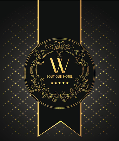 Boutique hotel vintage card with gold floral design elementsのイラスト素材