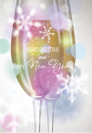 Christmas composition with glasses of champagne and blurred snowflakesのイラスト素材