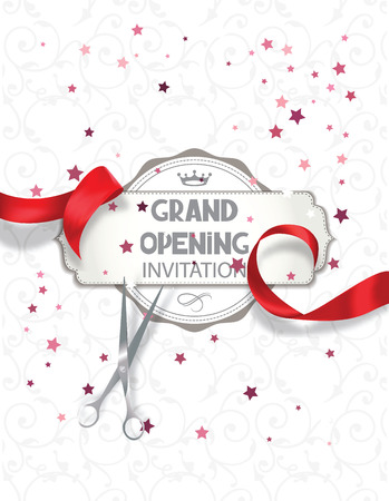 Grand opening invitation card with red silk ribbon and scissorsのイラスト素材