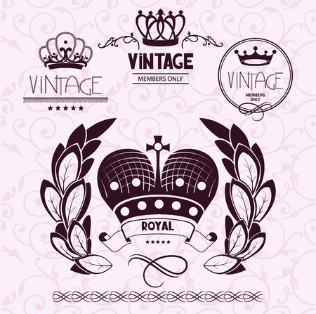 Set of vintage crowns with floral design elements on the seamless backgroundのイラスト素材
