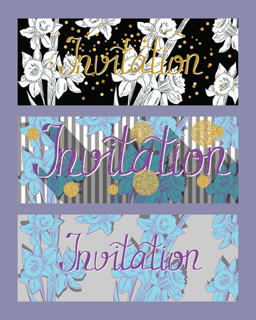 Set of extravagant invitation cards with narcissus flowersのイラスト素材
