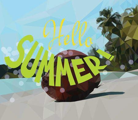 Hello summer tropical polygonal style background with coconutのイラスト素材