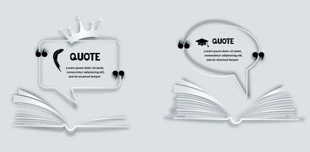 Quote paper frames with feather, crown and opened bookのイラスト素材