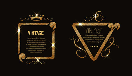 shiny gold vintage frame with flourishes and quotesのイラスト素材