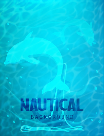 Sea background with dolphins and anchor. Vector illustrationのイラスト素材