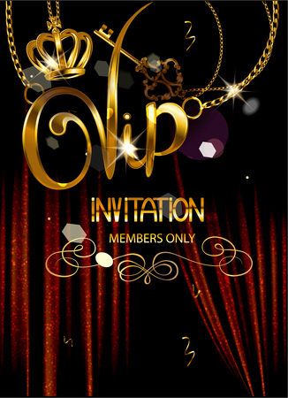 VIP INVITATION BANNER WITH THEATER CURTAINS AND GOLD PENDANTSのイラスト素材
