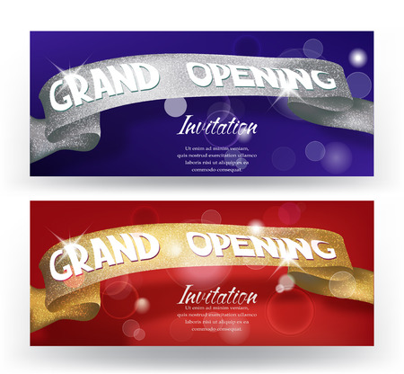 Grand opening banners with sparkling ribbons. Vector illustrationのイラスト素材