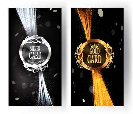 Vip invitation gold and silver card with sparkling ribbons. illustrationのイラスト素材