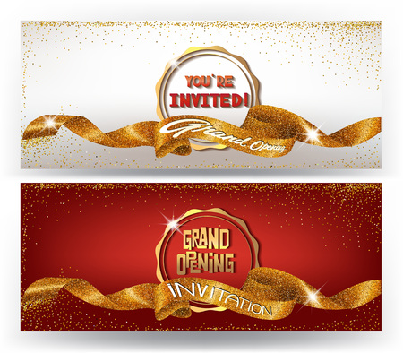 Grand opening cards with sparkling ribbons. illustrationのイラスト素材