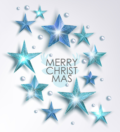 Blue sparkling stars. Christmas decoration. Vector illustrationのイラスト素材