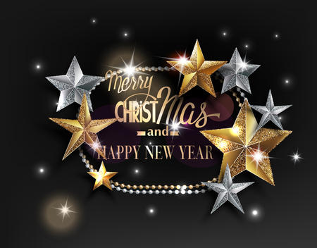 Gold and silver stars and garlands. Christmas decorations. Vector illustrationのイラスト素材