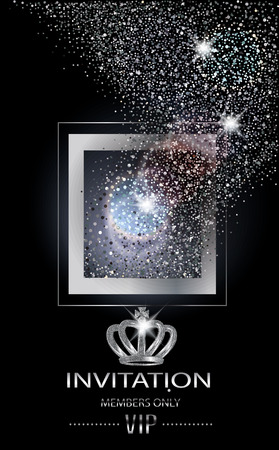 VIP invitation card with silver sparkling dust flying out the frameのイラスト素材