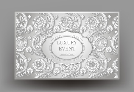Luxury event elegant white invitation card with floral design. Vector illustrationのイラスト素材
