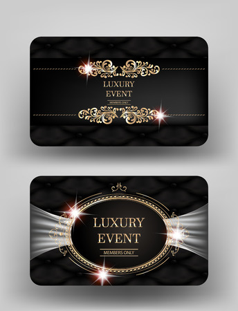 Luxury event invitation gold cards with leather background and vintage frames. Vector illustrationのイラスト素材