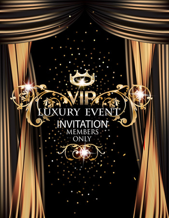 VIP elegant luxury event invitation card with gold theater curtains. Vector illustrationのイラスト素材
