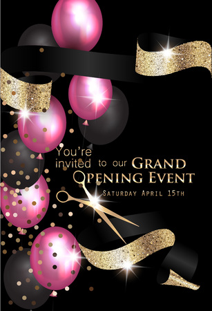 Grand opening background with air balloons, ribbon and scissors. Vector illustrationのイラスト素材