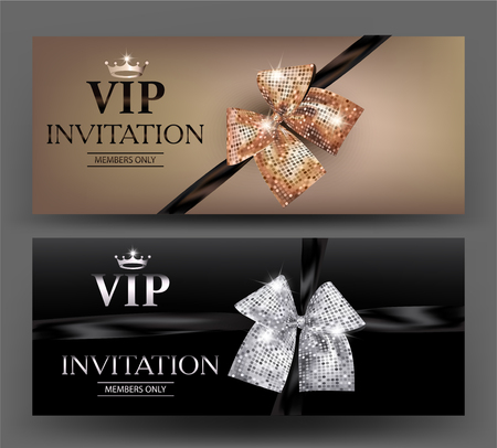 VIP banners with gold and silver bows with round pattern. Vector illustrationのイラスト素材