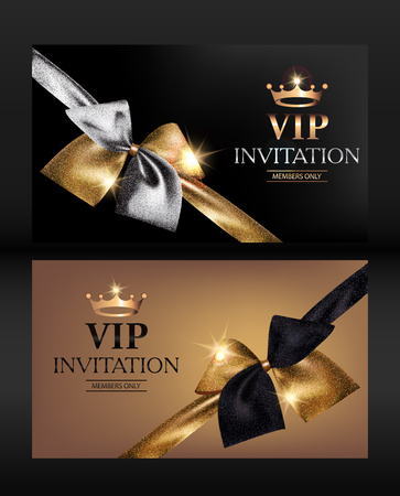 VIP banners with sparkling gold and silver bows. Vector illustrationのイラスト素材