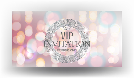 Vip invitation card with blurred background and sparkling silver round frame. Vector illustrationのイラスト素材